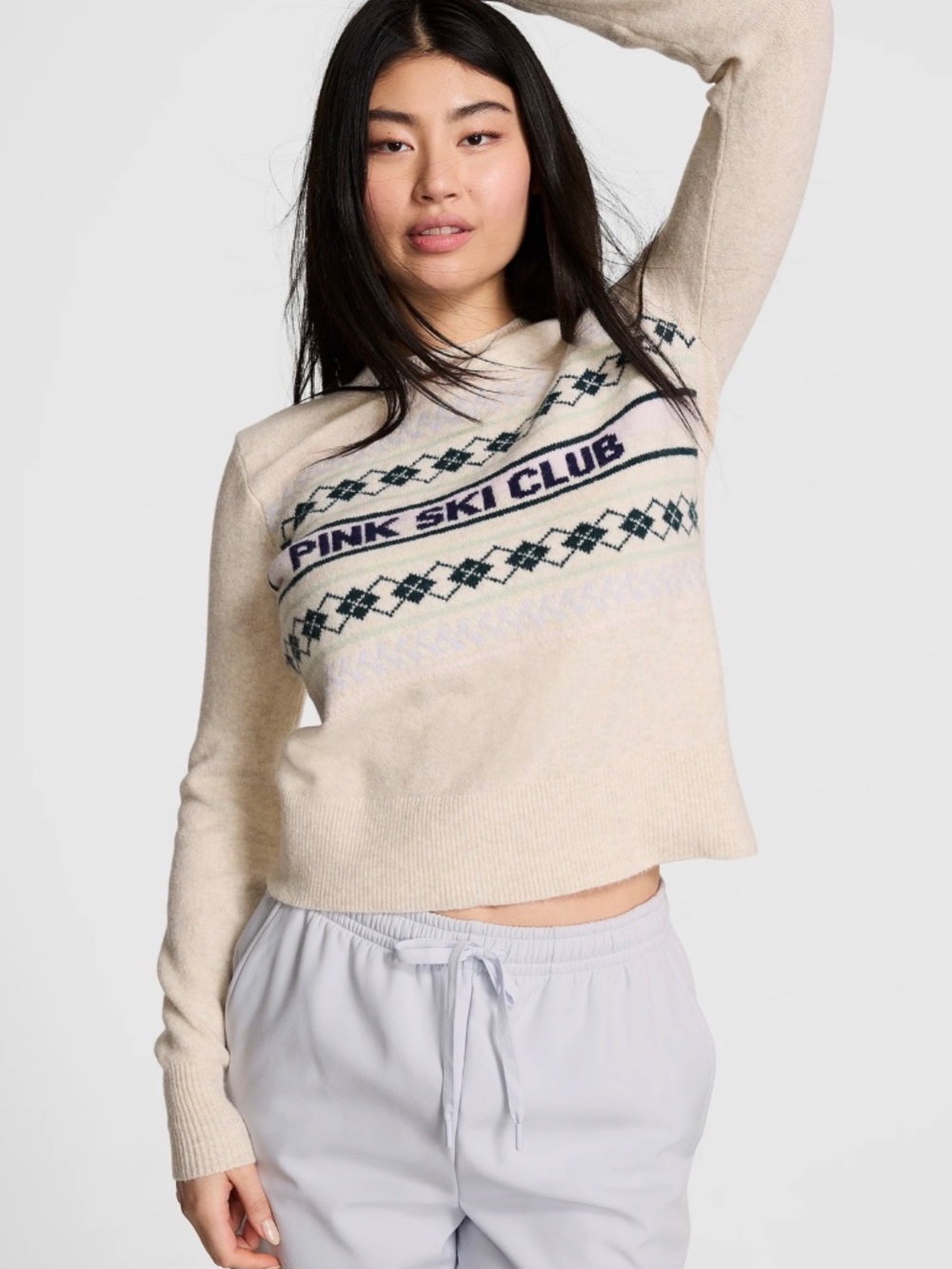 Collegiate Knit Crewneck Sweater Pink Ski Club - Victoria Secret